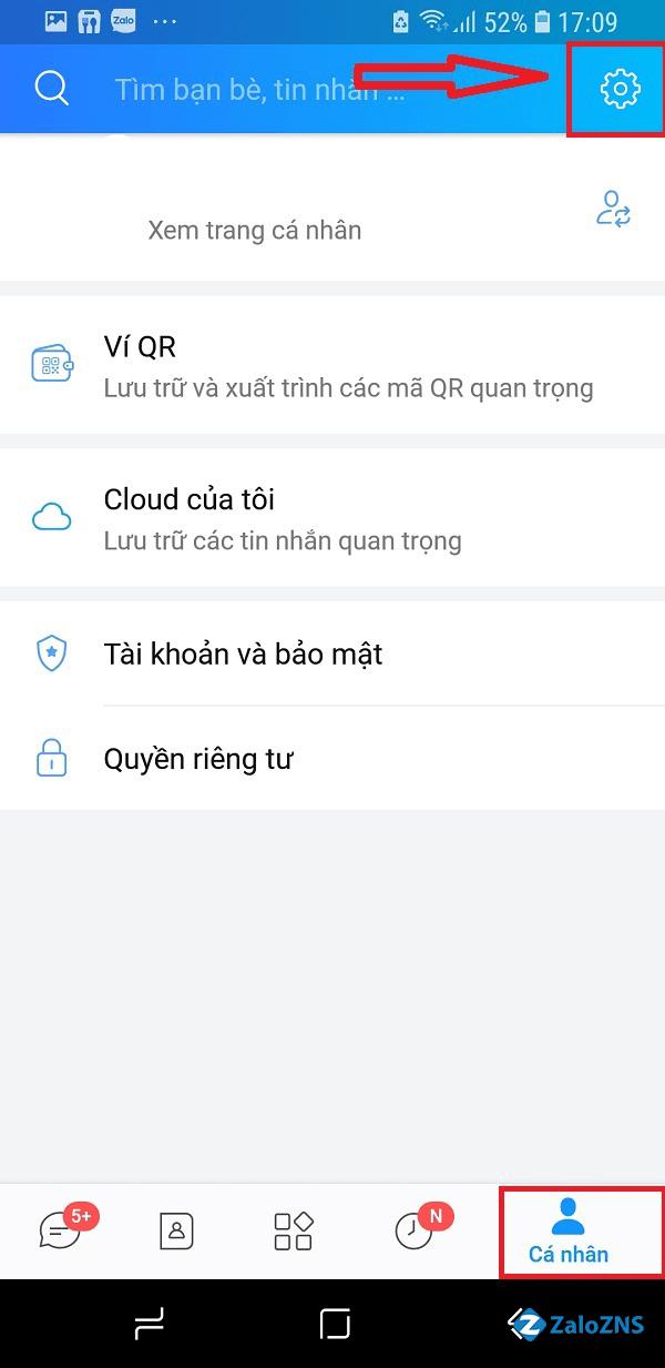 Chọn biểu tượng cá nhân và cài đặt