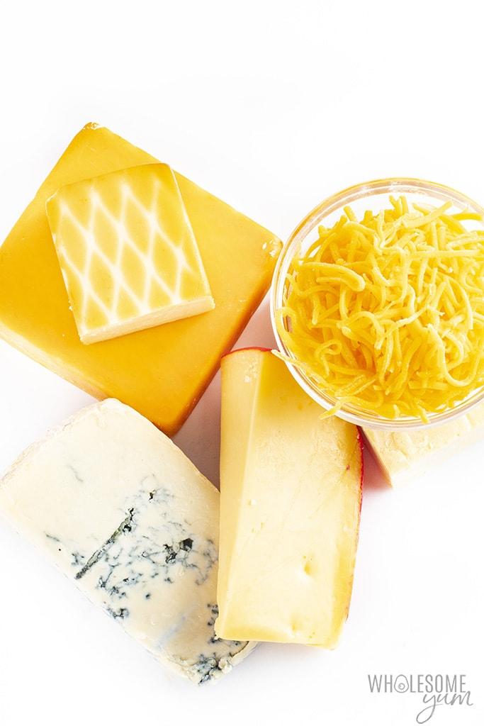 Is cheese keto? All the cheeses pictured here are keto friendly.