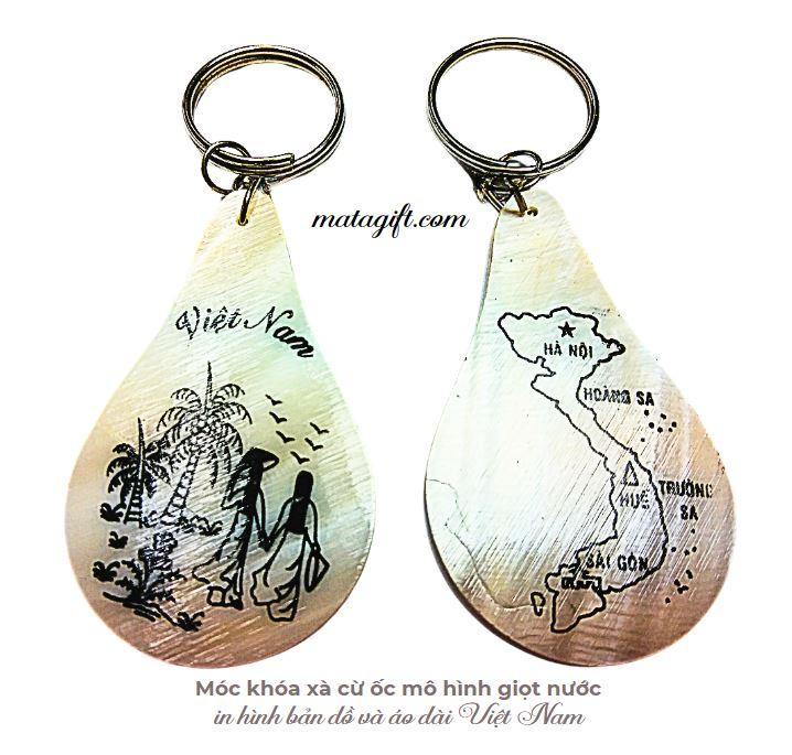 Móc khóa handmade gỗ ốc vẽ hình bản đồ và cô gái Việt Nam